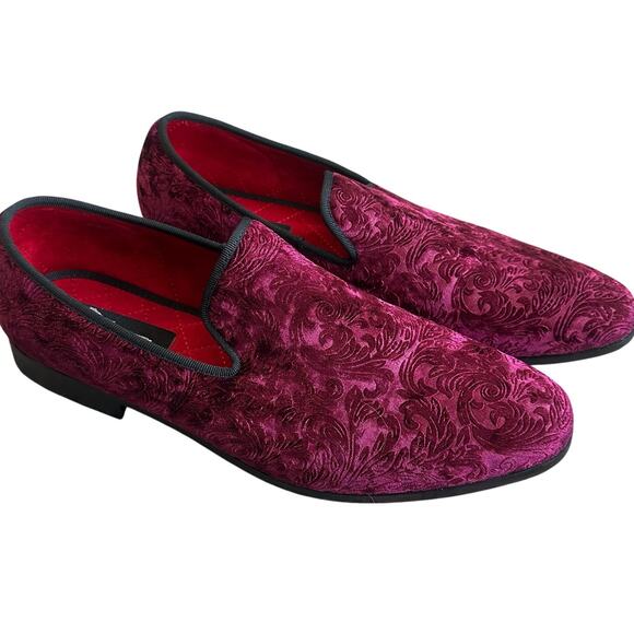 Enzo Rome Red Vintage Damask Velvet Dress Loafers Slip On Dress Shoes- 13 main image 9